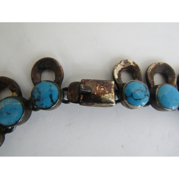 Turquoise Necklace Vintage Sterling Silver 925 Mexico Chunky Choker Stamped 18” - Picture 4 of 10